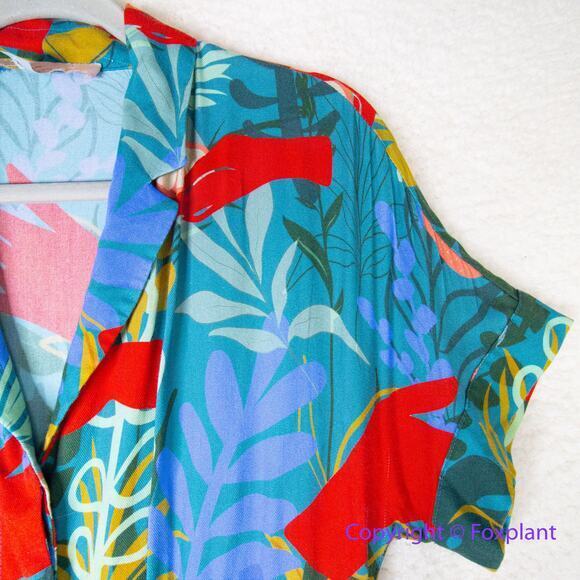 Hutch Rigby Tropical Floral Tie Waist Button Front Maxi Shirt Dress, size S - Picture 5 of 16
